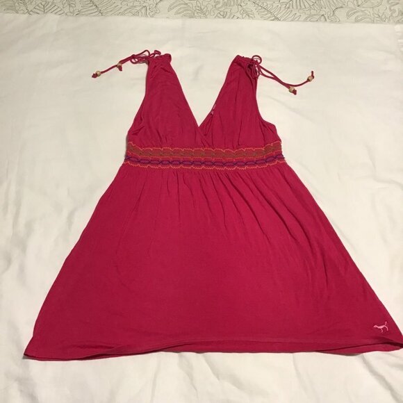Pink by Victoria's Secret Deep V Tie Shoulder Sundress Size L - Picture 12 of 12